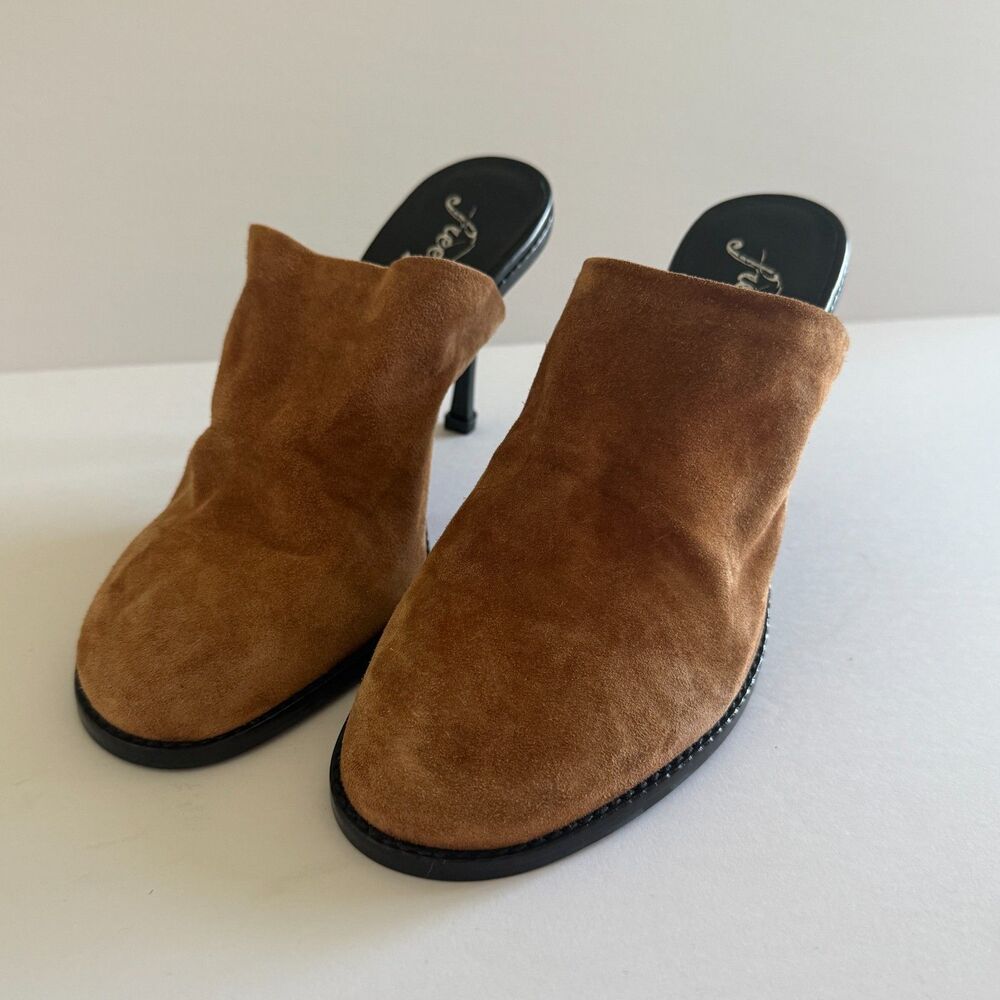 NWOB Free People Leila Suede Leather Slip On Cognac Brown Mules Sz 40 (9.5) - Picture 6 of 9